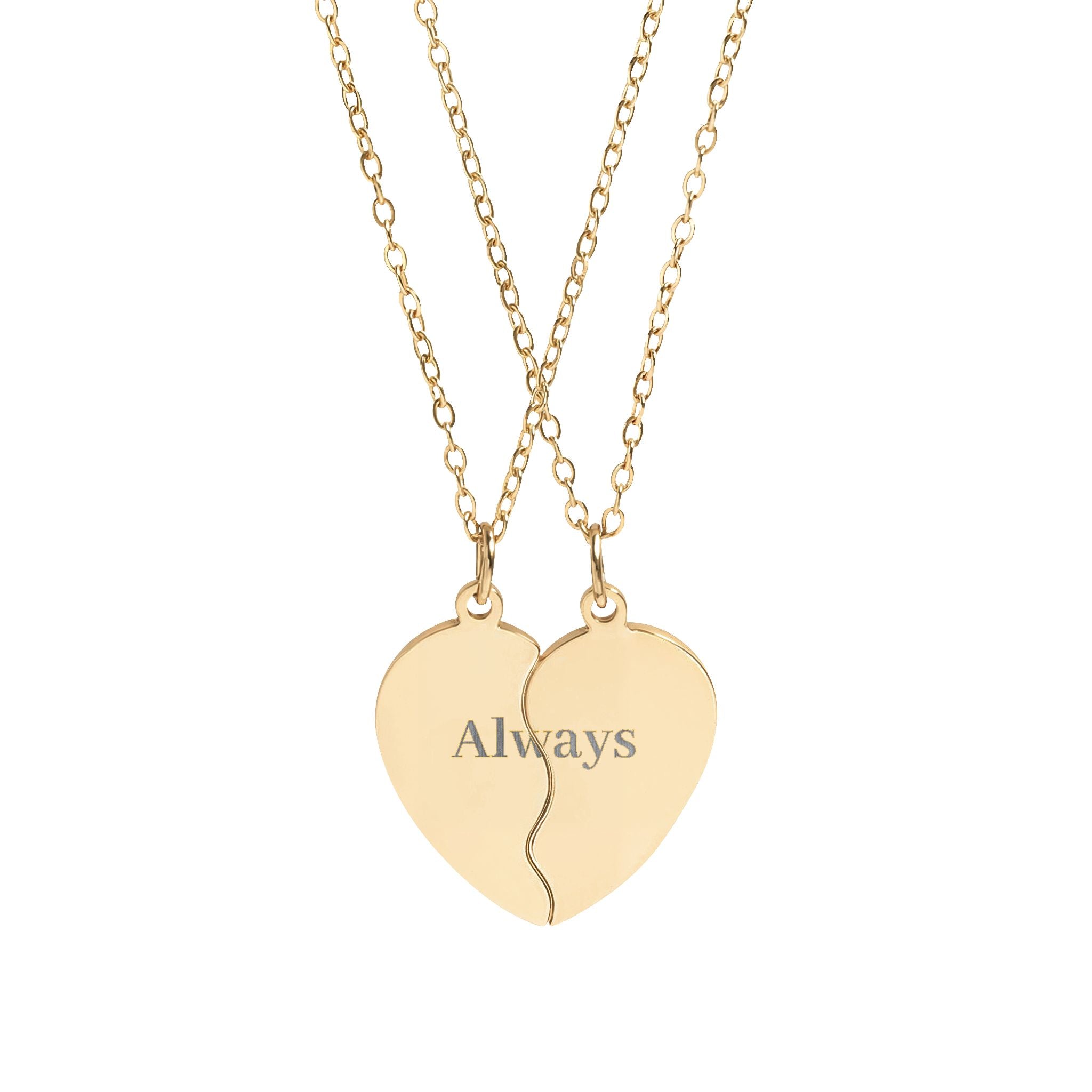 Engravable Broken Heart Necklace Set — 'Always' Split Pendant for Best Friends & Couples